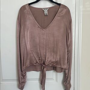 Hard Tail Pink Long Sleeve Tie Front Blouse